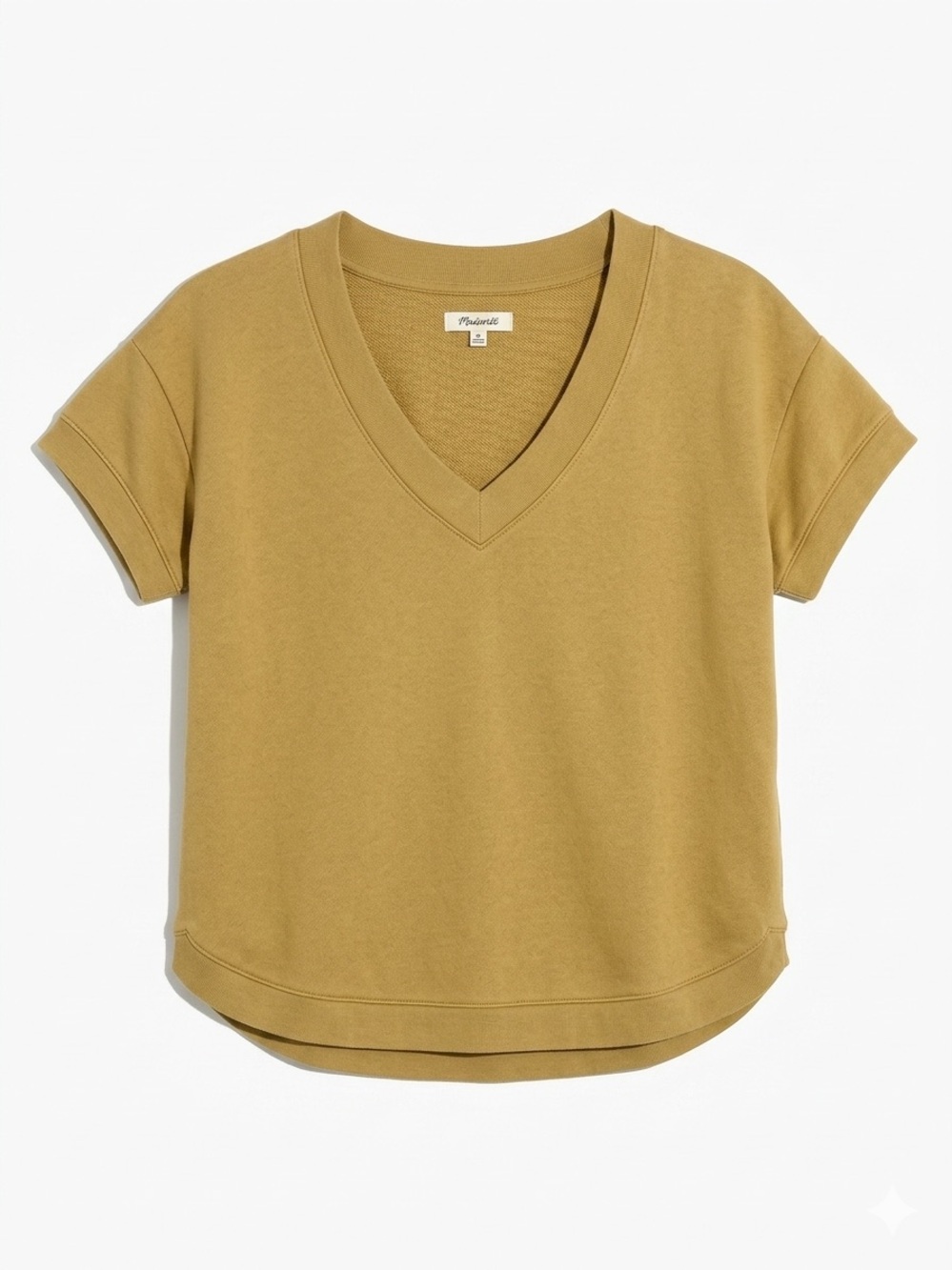 Madewell Cotton Short-Sleeve V-Neck Sweatshirt, Warm Ochre